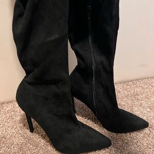 Black Faux Suede Over-the-Knee Stiletto Boots